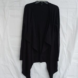 East 5th Black Woman's Asymmetrical Hem Bias Cut Open Front Cardigan